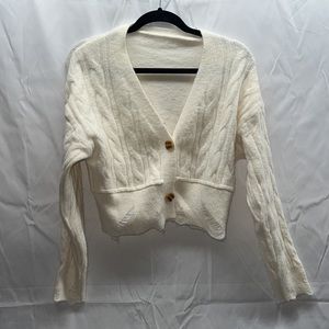 SHEIN Cable Knit Drop Shoulder Crop Cardigan